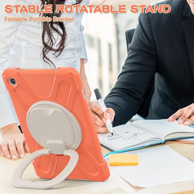 Case for Galaxy Tab A9 Plus 11 2023 (SM-X210/ X215/ X216) Heavy Duty Protective Case with 360 Degree Swivel Stand&ampHand Strap&ampShoulder Strap (Living Coral)