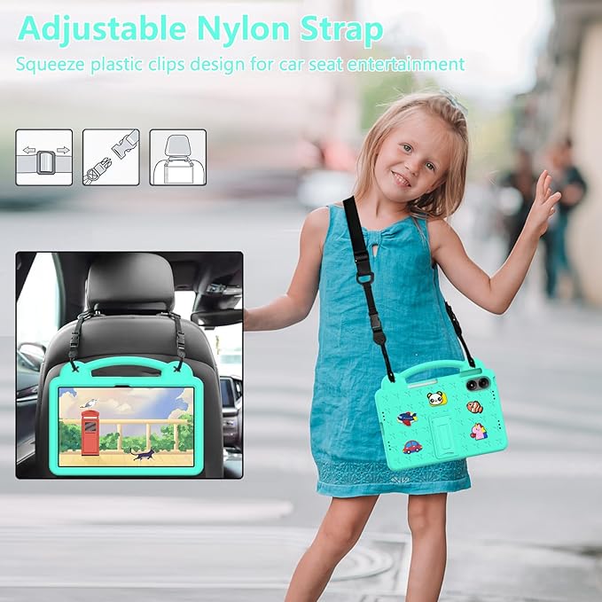 Compatible with Apple iPad Pro 12.9(2018/2020/2021/2022)/Pro 13(2024)/Air 13(2024) Tablet Case Lightweight Shockproof Protective Case with Shoulder Strap &amp Stand Handle &amp Pen Tray Mint Green