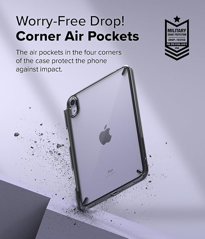 Ringke Fusion [Overcharge Prevention] Compatible with iPad mini 6 Case (6th Generation) and iPad mini A17 Pro Case Transparent Hard Back TPU Bumper Cover with Pen Holder - Smoke Black