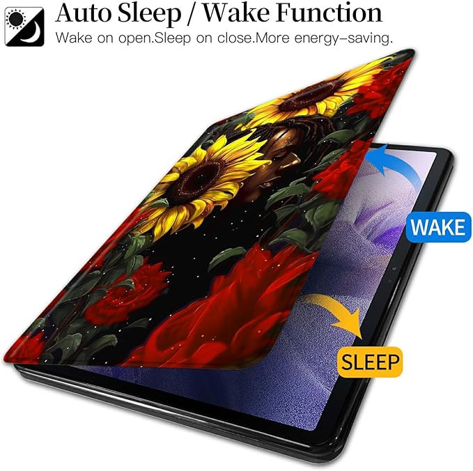 Case for Kindle Fire HD 8 &amp Fire HD 8 Plus Tablet (12th /10th Generation 2024/2022/2020 Release) Sunflower Theme 360 Degree Rotating Stand Protective Cover with Auto Sleep/Wake