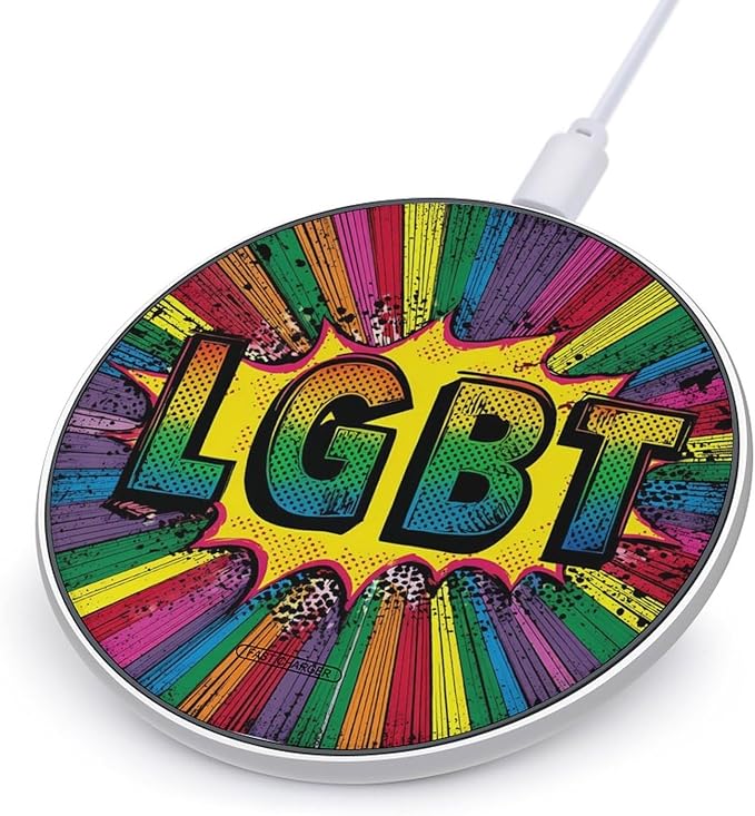 LGBT Rainbow Comic Vintage Fast Portable Charger 10W Funny Graphic Phone Charging Pad with USB Cable