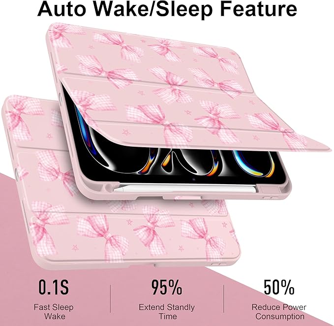 DONGKE for iPad Pro 11-Inch Case (M5 2025 / M4 2024) 6th/5th Generation [Auto Sleep/Wake &amp Pencil Pro Holder] Clear Acrylic Back Smart Trifold Stand Cover Gingham Bows