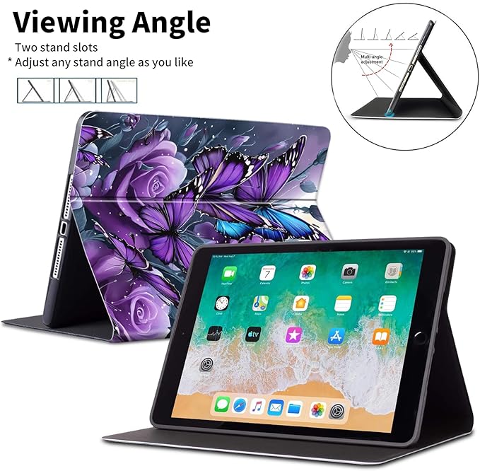 for iPad mini 7th (A17 Pro) 2024/iPad Mini 6th Generation Case 2021 8.3 Inch-Slim Leather Adjustable Stand Smart Cover with S Pen Holder &amp Auto Wake/SleepPurple Rose Butterflies