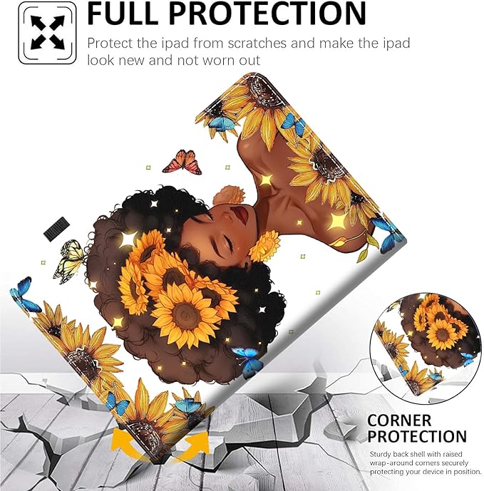 Case for Amazon Fire HD 10 Tablet (9th/7th/5th Generation2019/2017/2015 Release) Multi-Angle Smart Stand Cover Auto Sleep/Wake for Fire 10.1 InchSunflower Butterfly Girl
