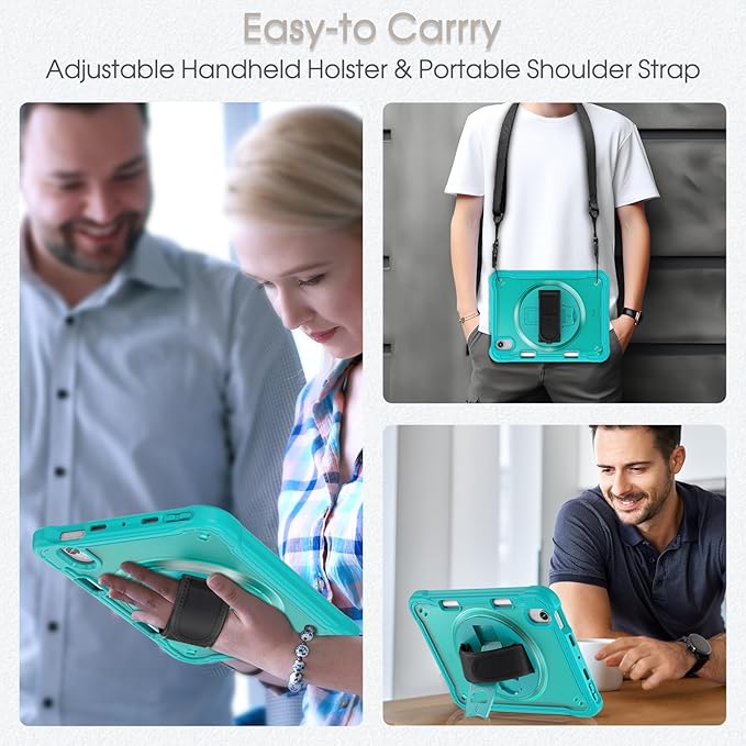 BRAECNstock Case for iPad mini 7 (A17 pro) 2024 &amp Mini 6 2021 8.3-inchShockproof Protective Cover with Pencil HolderScreen Protector360° Rotating Hand Strap/Stand-Light Blue
