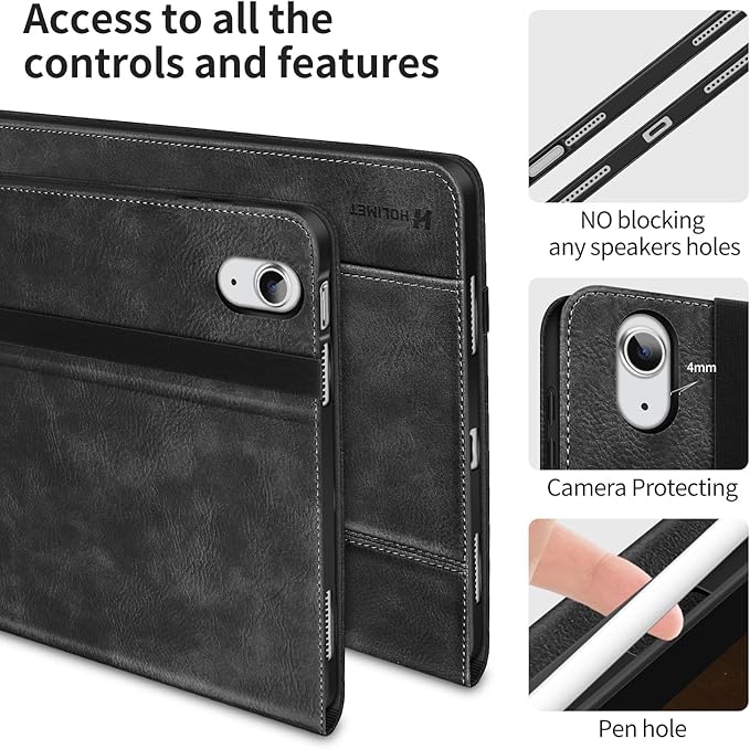 H HOLIMET Case for iPad (A16) 11th Generation 11 Inch 2025/iPad 10th Generation 10.9 Inch 2022 New with Pencil Holder Protective Cases Shockproof Cover Vegan Leather Black