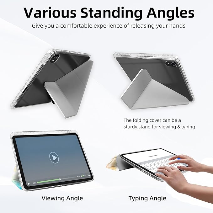for iPad mini 7 A17 Pro 2024/iPad Mini 6 2021 Case with Pencil HolderFoldable Y-Shaped CoverStylish Clear Multi-Angle Viewing&ampAuto Sleep/Wake Rainbow Dragonfly Art Tablet Case