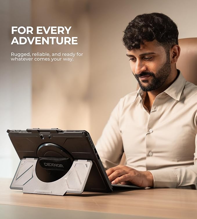 Dexnor for Microsoft Surface Pro 11/10/9 Case 13 inch 2024/2022 Rugged Protective Case with 360° Rotating Hand Strap &amp Large Stand &amp Pen Holder Shockproof Full-Body Cover Black
