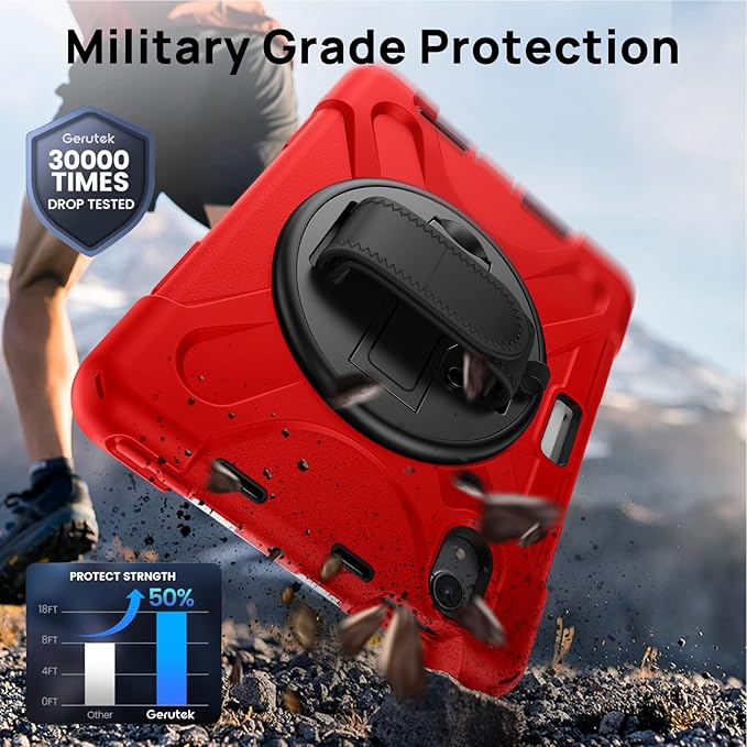 Gerutek Case for iPad mini 7 (A17 Pro) 2024/Mini 6 2021 8.3 inch Shockproof Cover for iPad mini 7/6th Generation with Screen Protector 360° Rotating Stand Hand/Shoulder Strap Pencil Holder Red