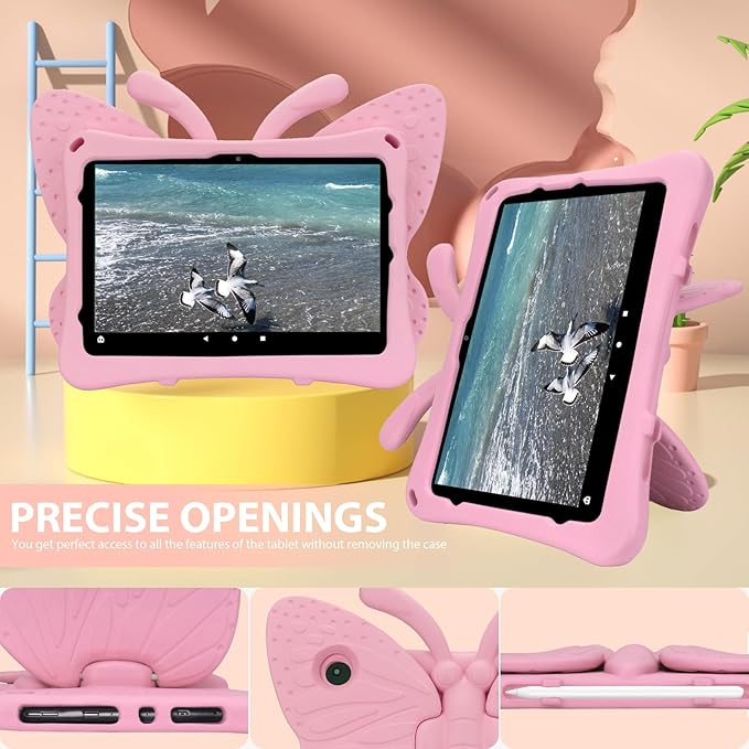 Dteck Fire HD 10 Kids Case (2021/2023 Release 11/13th Gen) 3D Cute Butterfly Case for Kids with Stand Shockproof Heavy Duty Pro Tablet Cover for Girls Pink