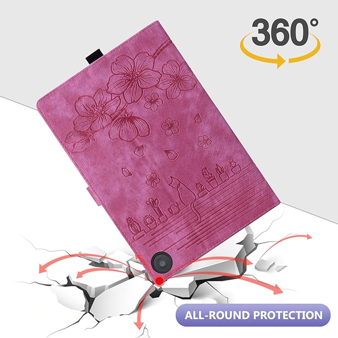 Dteck Case for All-New Amazon Kindle Fire HD 10 &amp 10 Plus Tablet (13th/11th Generation 2023/2021 Release) 10.1 Premium PU Leather Embossed Flower Folio Stand Case Cover with Pencil HolderRose