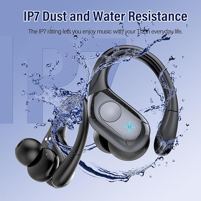 Wireless Earbuds Bluetooth 5.4 Headphones 75H Stereo Deep Bass Sports Over Ear Buds with Earhooks LED Display Bluetooth Earbuds with 4 ENC Mic IP7 Waterproof Earphone for Running Black