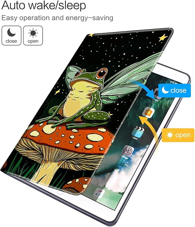 Case for iPad Air 13 Inch (M3/M2) 2025/2024/iPad Pro 12.9 Inch 2022/2021/2020 PU Leather Shockproof Stand Protective Cover with Auto Wake/SleepCartoon Frog Mushrooms