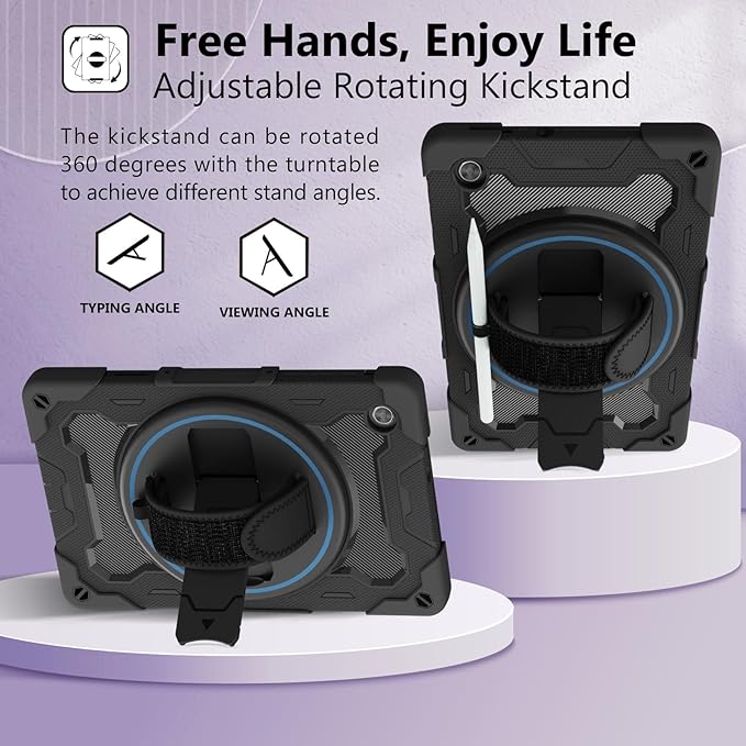 Tablet Case for Lenovo Tab M10 HD 2nd Genneration 10.1 2020 Model (TB-X306F TB-X306X) Rugged Protection Cover with Hand and Shoulder Strap 360 Rotating Kickstand Black