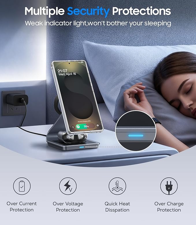 Magnetic Wireless Charger for Samsung 3 in 1 MagSafe Charging Station Aluminum Charger Stand for Galaxy S26/S25/S24/Ultra/Plus/Z Fold7/Flip7 Watch Charger Stand for Galaxy Watch Ultra 8 7 for Buds
