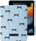 Cute Black Bow for iPad Pro 13 Inch Case (M5/M4) 2025/2024 with Pencil Holder Auto Sleep/Wake Blue Leather Clear Acrylic Back Cover