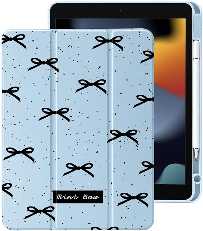 Cute Black Bow for iPad Pro 13 Inch Case (M5/M4) 2025/2024 with Pencil Holder Auto Sleep/Wake Blue Leather Clear Acrylic Back Cover