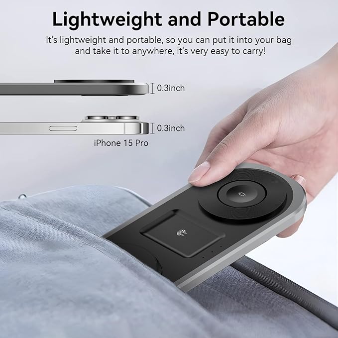 3 in 1 Fast Wireless Charger Stand for iPhone Foldable Travel Charging Station for Magsafe for iPhone 17/Air/16/15/14/13/12 Series Apple Watch Serie AirPods pro/2/3/4 2025 Christ mas Gifts (Black)