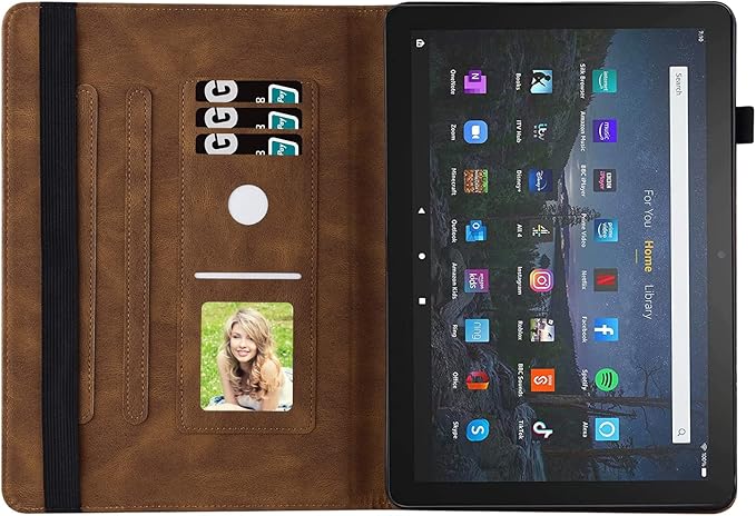 for Amazon Kindle Fire HD 10 &amp HD 10 Plus Case 13th/11th Generation 10.1 inch (2023/2021) Folio Stand Embossed PU Leather Wallet Cover with Pencil Holder/Card Pockes Brown Flower Butterfly