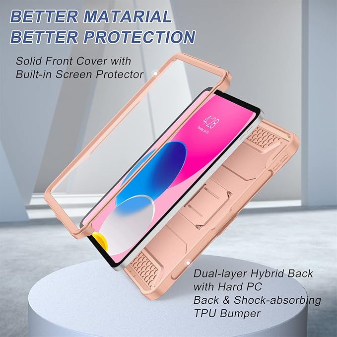 Soke Case for iPad (A16) 11th Generation 11-inch 2025 iPad 10th Generation 10.9-inch 2022 with Built-in Screen Protector and Kickstand Rugged Full Body Protective Cover - New Rose Gold