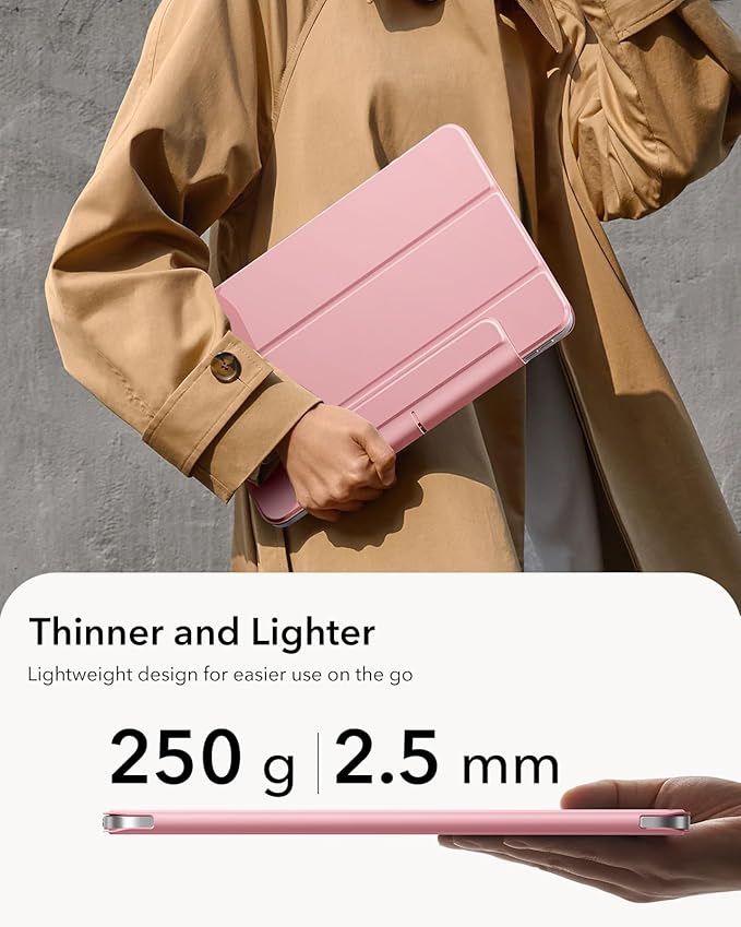 ESR for iPad Air 11 Inch Case M4/M3/M2 (2026/2025/2024) iPad Air 5th/4th Gen (2022/2020) Powerful Magnetic Attachment Slim Trifold Stand Case Auto Wake/Sleep Durable Protection Pink