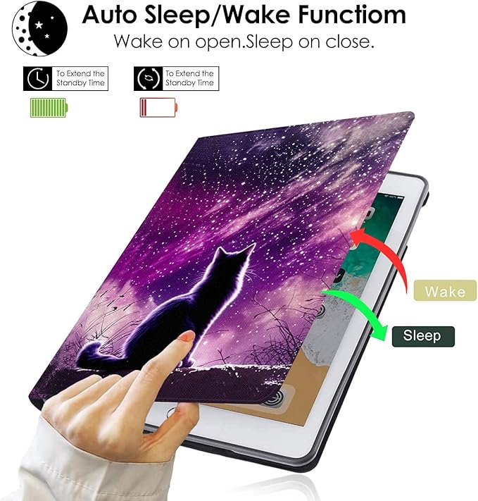 Compatible with iPad Air 13 inch Case (M3 2025 /M2 2024)/12.9 inch Case (6th/5th/4th/3rd 2022/2021/2020/2018) with Pencil HolderAuto Wake/Sleep Protect CoverCat Meditating Under A Nebula