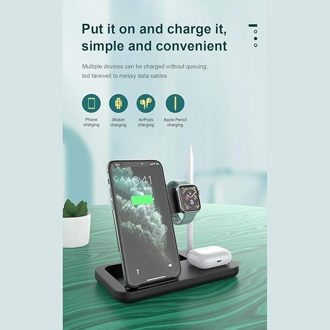BoxWave Charger Compatible with Marshall Major IV - Wireless MultiCharge Desktop Stand Pro Qi Wireless 4 in1 Charger Stand Multiple Devices for Marshall Major IV - Jet Black