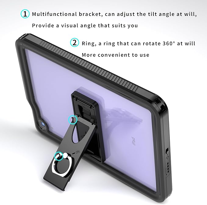 Miimall Case for iPad mini 7 A17 Pro iPad mini 6th/7th Gen 2021/2024 8.3-Inch Lanyard&ampStand Shockproof/Dustproof/Waterproof Shell Full Body Protective Cover for Kids iPad mini 6/7(Black&ampCle