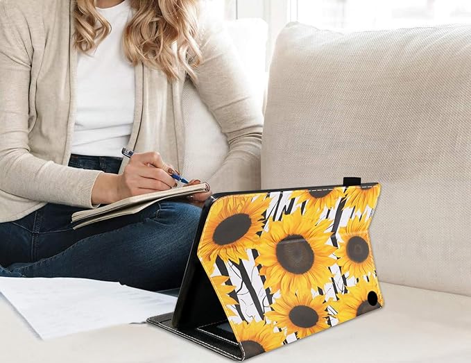 Case for All-New Amazon Fire HD 10 &amp 10 Plus Tablet 10.1 (13th/11th Generation 2023/2021 Release) Slim PU Leather Stand Cover with Card Slot &amp Auto Wake/Sleep - Sunflowers