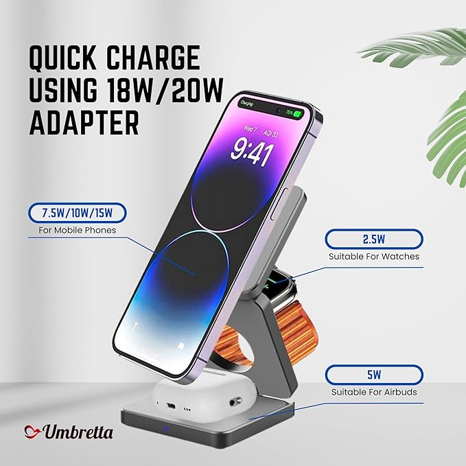 2025 New 3 in 1 Fast Magnetic Foldable Wireless Charger Aluminum Charging Stand Dock iPhone 12/13/14/15/16/17 Mini Pro Max/Airpods 23 Pro/Pro 2 &amp Smart Watches Ultra/SE/10/9/8/7/6/5/4/3/2/SE (Bla
