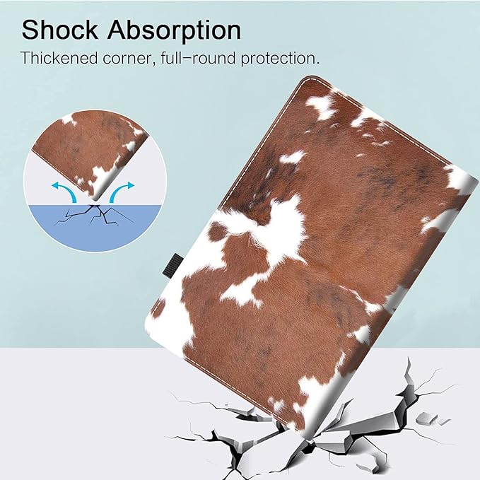 Case for All Amazon Kindle Fire 7 Tablet (9th/7th/5th Generation 2019/2017/2015 Version) 7 inch Multi-Angle View Adjustable Stand Auto Wake/SleeCowhide Farm Animal Skin Leopard Brown Cow
