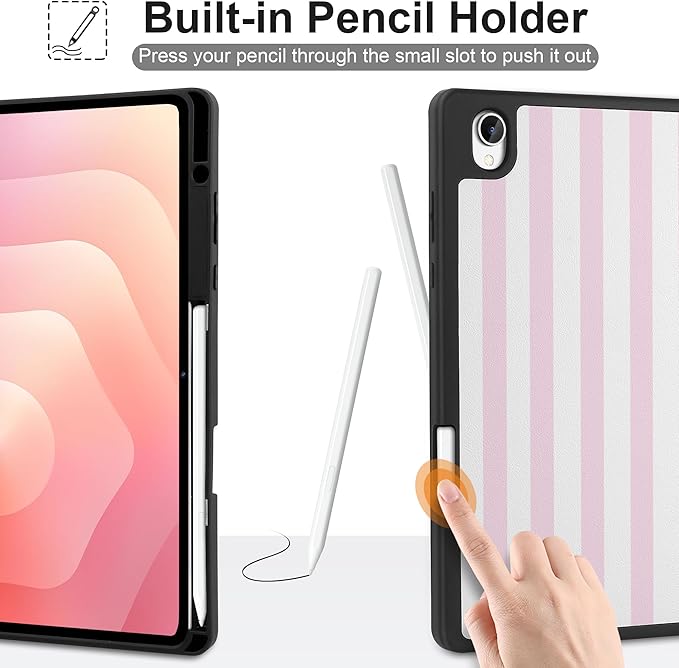 DONGKE Case for Samsung Galaxy Tab S11 5G 11 2025 Model (SM-X730/X736B) Slim Lightweight Trifold Stand Cover with S Pen Holder Auto Sleep/Wake Soft TPU Shockproof Back Pink Stripes