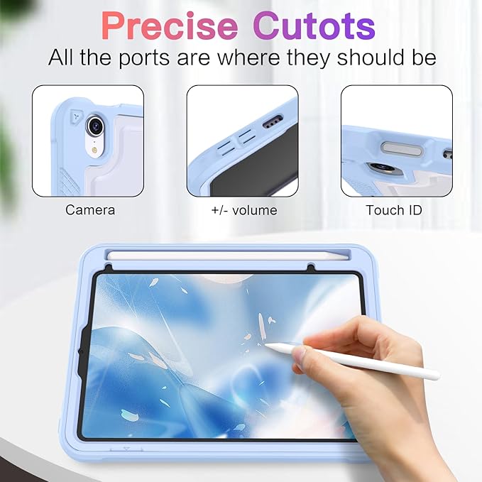 Case for iPad mini A17 Pro for iPad mini 7th/6th Generation Case 8.3 inch 2024/2021 with Pencil Holder/Stand Slim Cover for i Pad Mini 7/6 (Clear Glitter/SkyBlue)