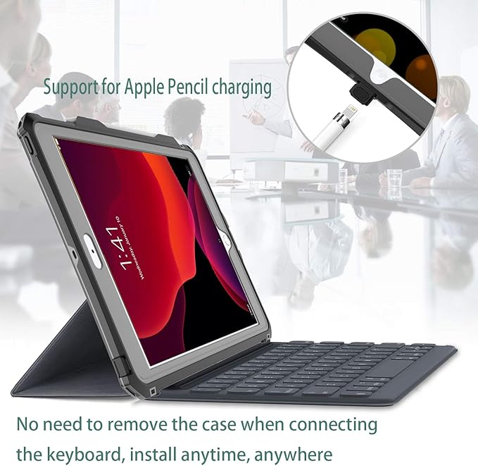 iPad Case Waterproof Full Body Cover for iPad 10.2 inch 2021 (Black) Compatible with 7th/8th/9th Gen Protective with Pencil Holder Anti-Scratch Shockproof IP68