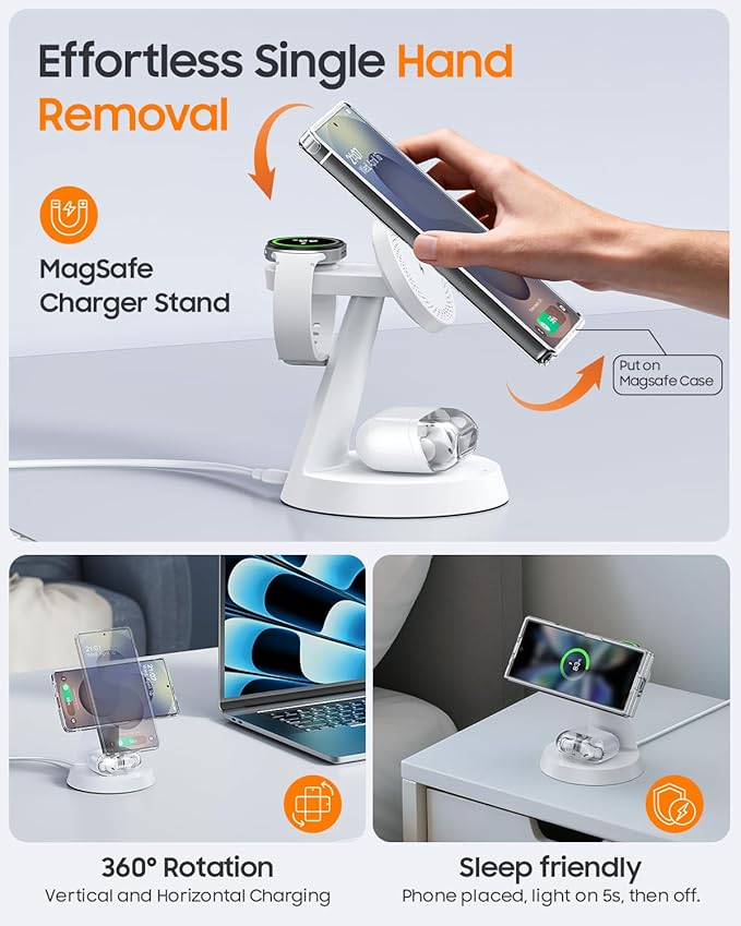 Magnetic Wireless Charger for Samsung 3 in 1 Charging Station Compatible with MagSafe Charger for Samsung Galaxy S26 Ultra Z Fold7/Flip7 Watch Charger Stand for Galaxy Watch Ultra 8 for buds White
