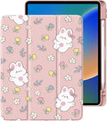 Cute Bunny Flower for iPad Pro 12.9 Inch Case 5th/6th Generation 2022/2021/2020 with Pencil Holder Foldable Pink Leather Cover Case Support Auto Sleep Wake