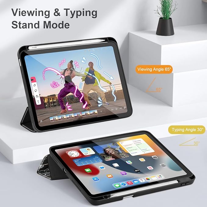 May Chen Slim Case for iPad mini 7 (A17 Pro 7th Generation) 2024 / iPad mini 6 (6th Gen) 8.3 Inch [Built-in Pencil Holder] Shockproof Cover Clear Clear Back Shell Auto Wake/Sleep Abstract Floral