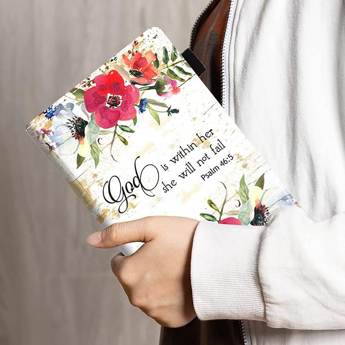 Case for Amazon Kindle Fire 7 Tablet (7 Display 9th/7th Generation 2019/2017 Release) - PU Leather Folio Case with Smart Auto Wake/Sleep Floral Quote Bible Verse Psalm 46:5