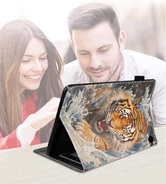 Case for Amazon Fire HD 10/HD 10 Plus Tablet 10.1 (13th/11th Generation 2023/2021 Release) Slim PU Leather Cover with Card Slot &amp Auto Wake/Sleep - Tiger