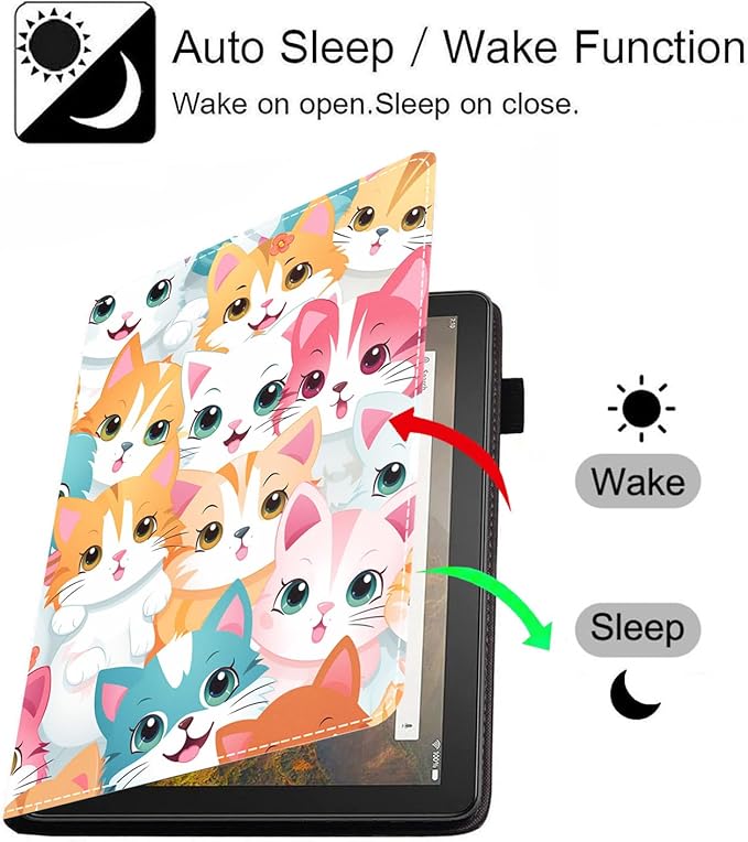 Case for All-New Amazon Fire HD 10 &amp 10 Plus Tablet 10.1 (13th/11th Generation 2023/2021 Release) Slim PU Leather Stand Cover with Card Slot &amp Auto Wake/Sleep Cute Cartoon Cats