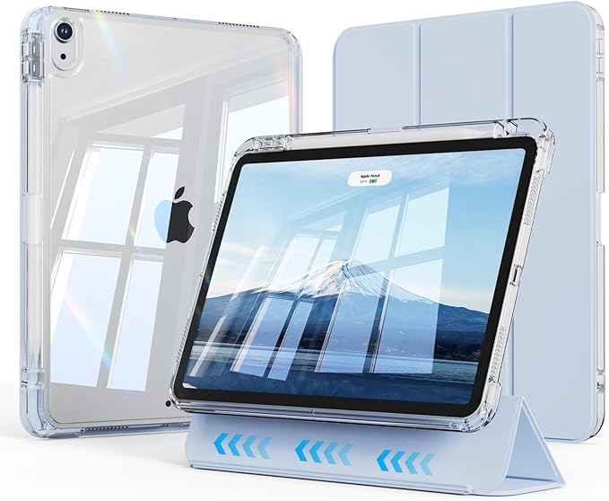 Case for iPad Air 11 inch M4/M3/M2 (2026/2025/2024) &amp iPad Air 5/4th Generation (2022/2020) 10.9 inch 2-in-1 Removable Hard PC Transparent Back with Pencil Holder Auto Sleep/Wake Sky Blue
