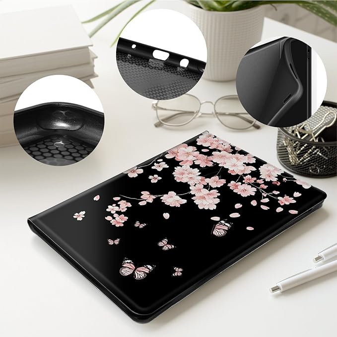 Case for All-New 7 Kindle Paperwhite 12th Gen 2024 &amp Kindle Colorsoft Signature EditionPU Leather Cover with Auto Sleep Wake FeaturePink Cherry Blossoms