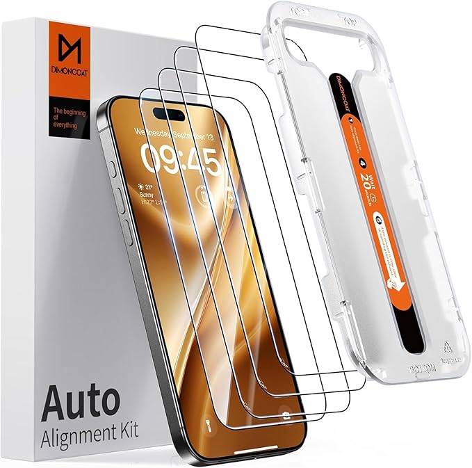 DIMONCOAT 4-PACK Screen Protector Compatible with iPhone 16 Plus [Auto Alignment Kit] [10X Military Protection] 16 Plus 6.7 inch Tempered Glass Film [Case Friendly]