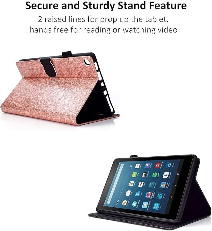 Dteck for Fire HD 8 (8th/7th/6th Generation) Smart Folio Tablet Case 2018/2017/2016 Release (8) with Auto Sleep Wake/Stand/Card Slots/Stylus PU Leather Protective Cute Slim Magnetic Cover Rosegold