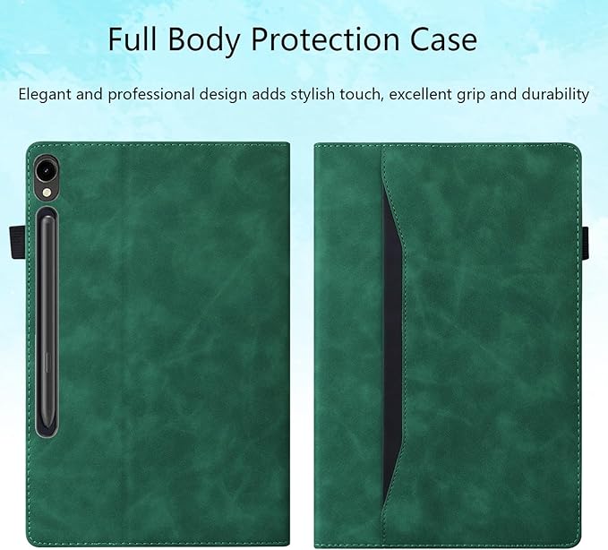 Case for Samsung Galaxy Tab S10 FE+/S10 FE Plus 13.1 Inch 2025 Model (SM-X620/SM-X626B) with Pencil Holder/Pocket/Card Slots Folio Stand PU Leather TPU Back Shockproof Wallet Cover Green