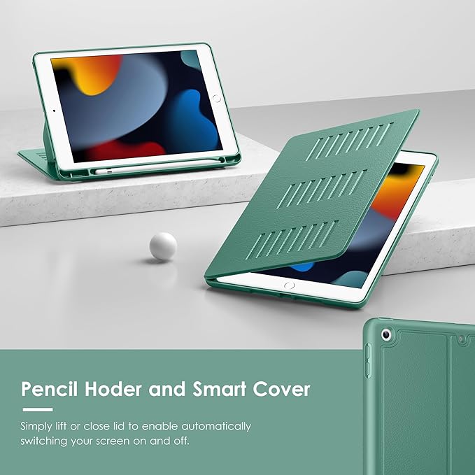 VIKESI Case for iPad 9th / 8th / 7th Generation 10.2 inch (2021/2020/2019 Released)Multiple Angles Magnetic Stand CoverShockproof BackPencil Holderand Auto Sleep/WakeForest Green