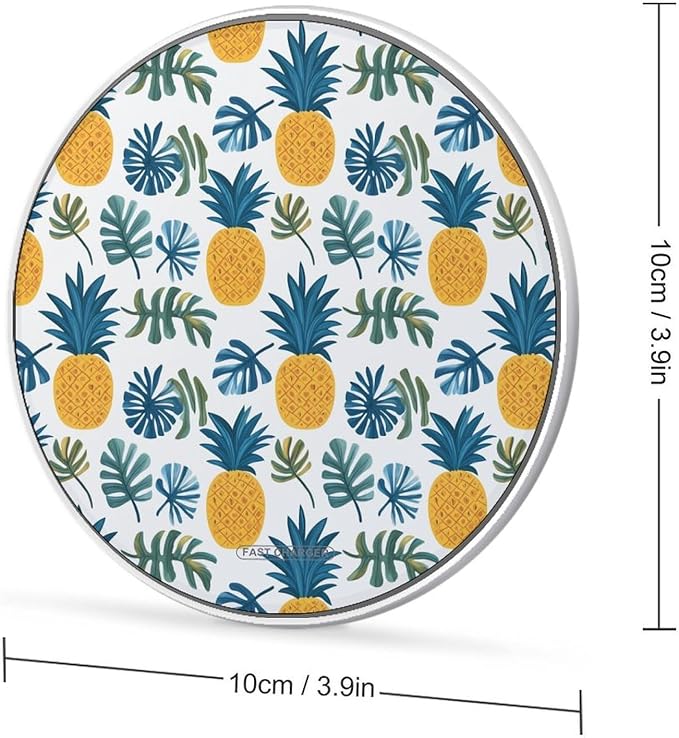 Pineapple Tropical Leaves Wireless Charger Anti-Slip Wireless Charging Pad Slim Charger Mat for Men Women