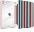 TWOLSKOO Case for iPad Pro 11-inch (M5 2025 / M4 2024) Clear Acrylic Back with TPU Bumper Pencil Holder Trifold Stand Auto Sleep/Wake Burgundy Stripes