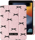 Cute Black Bow for iPad Air 13 Inch Case M3 2025/M2 2024 with Pencil Holder Auto Sleep/Wake Pink Leather Clear Acrylic Back Cover