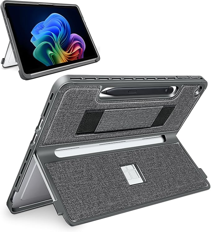 Protective Case for Microsoft Surface Pro 12 inch 2025 | Fall-Resistant Cover with Hand Strap | Compatible with Built-in Kickstand &amp Magnetic Slim Pen Storage &amp Type Cover Keyboard | Gray